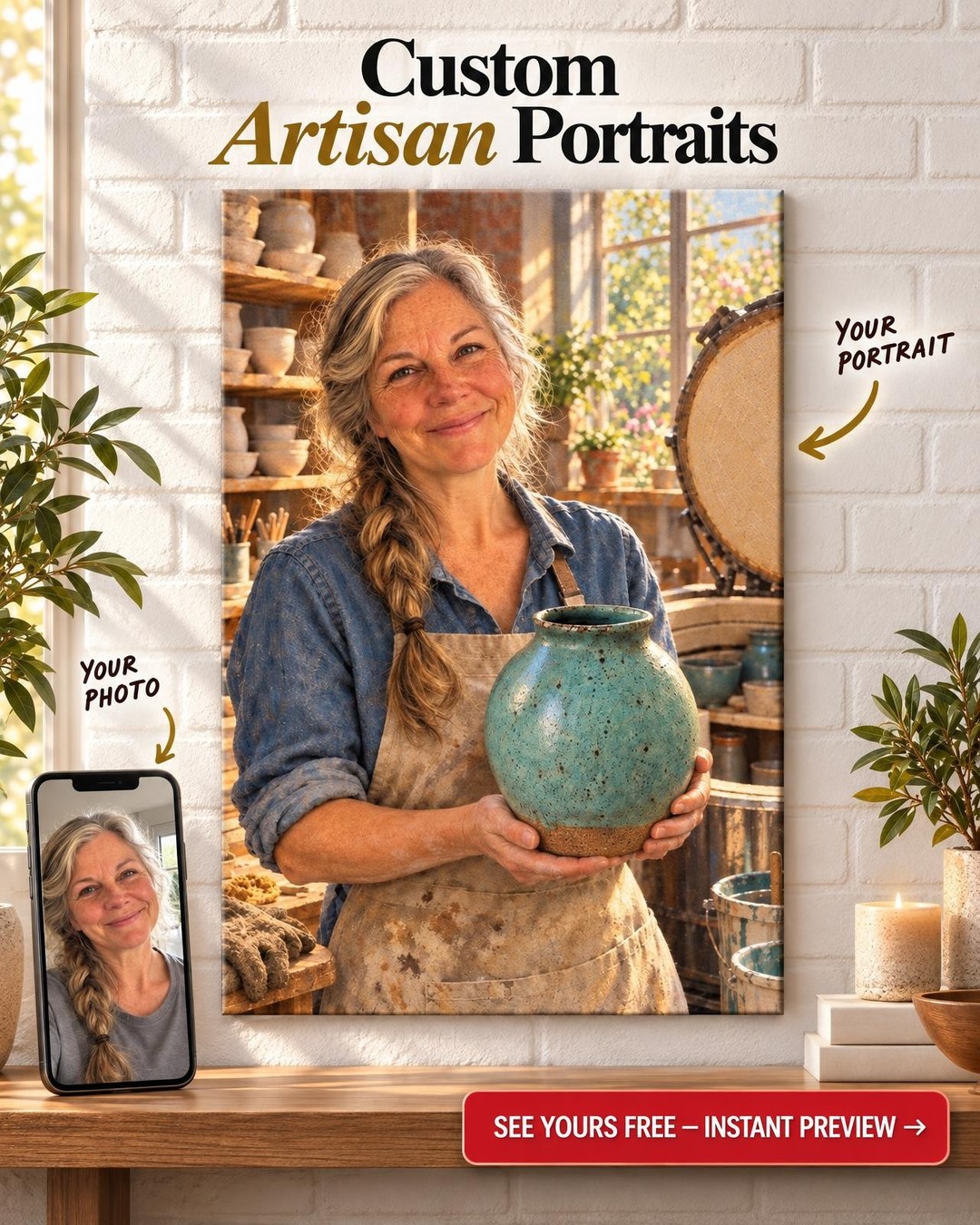 The Kiln Opening Potter Custom Portrait from Photo | Personalized Pottery Portrait Gift