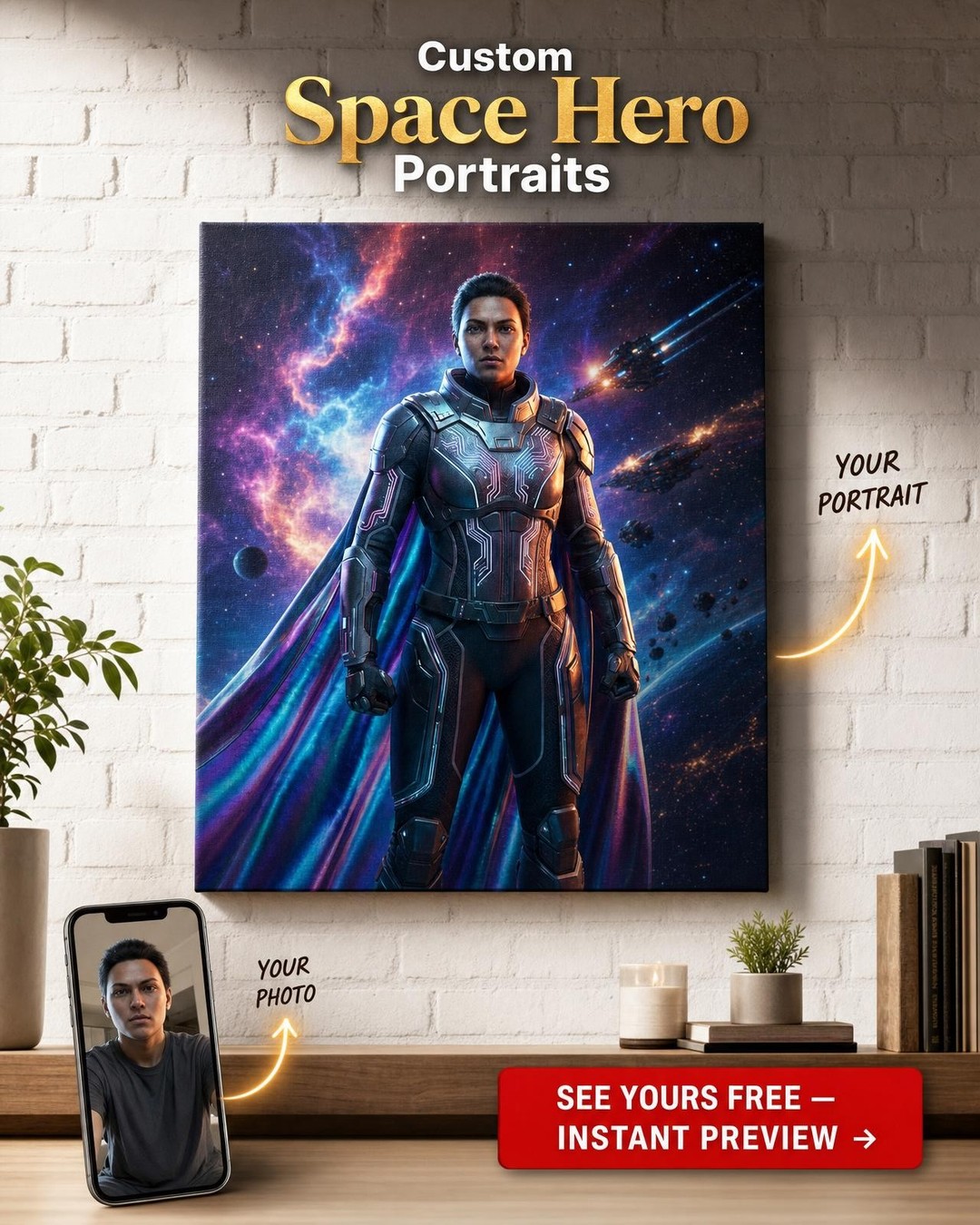 Custom Sci-Fi Man Portrait — Heroic Superhero Canvas Art