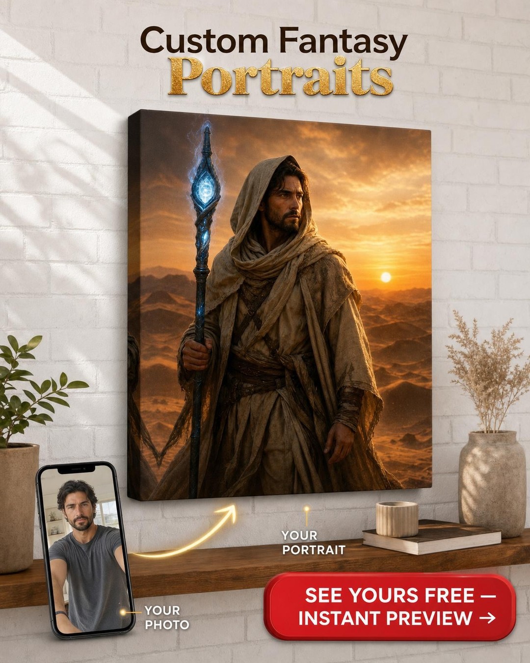 Custom Star Wars Jedi Man Portrait — Heroic Desert Warrior Canvas