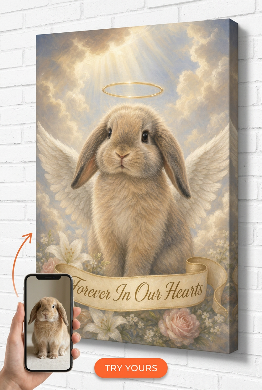 Custom Memorial Cat Portrait — Angel Wings Canvas from Photo