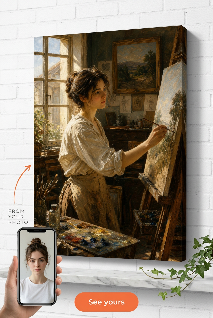 Custom Hobby Single Woman Portrait — Serene Artist For Man Canvas