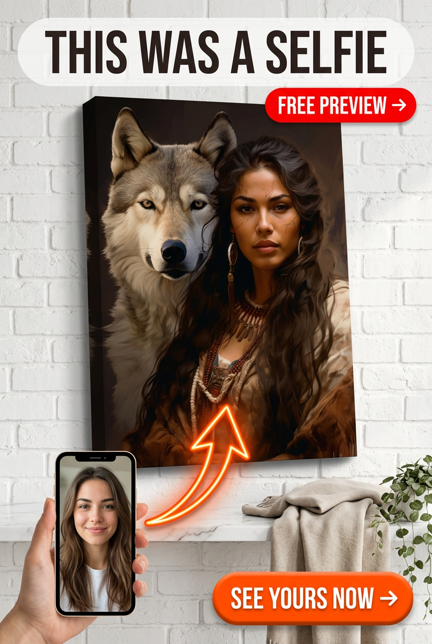Custom Fantasy Woman Portrait — Whimsical Wolf Necklace Canvas