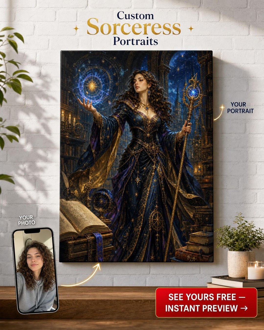 Sorceress Custom Portrait from Photo | Personalized Canvas Gift