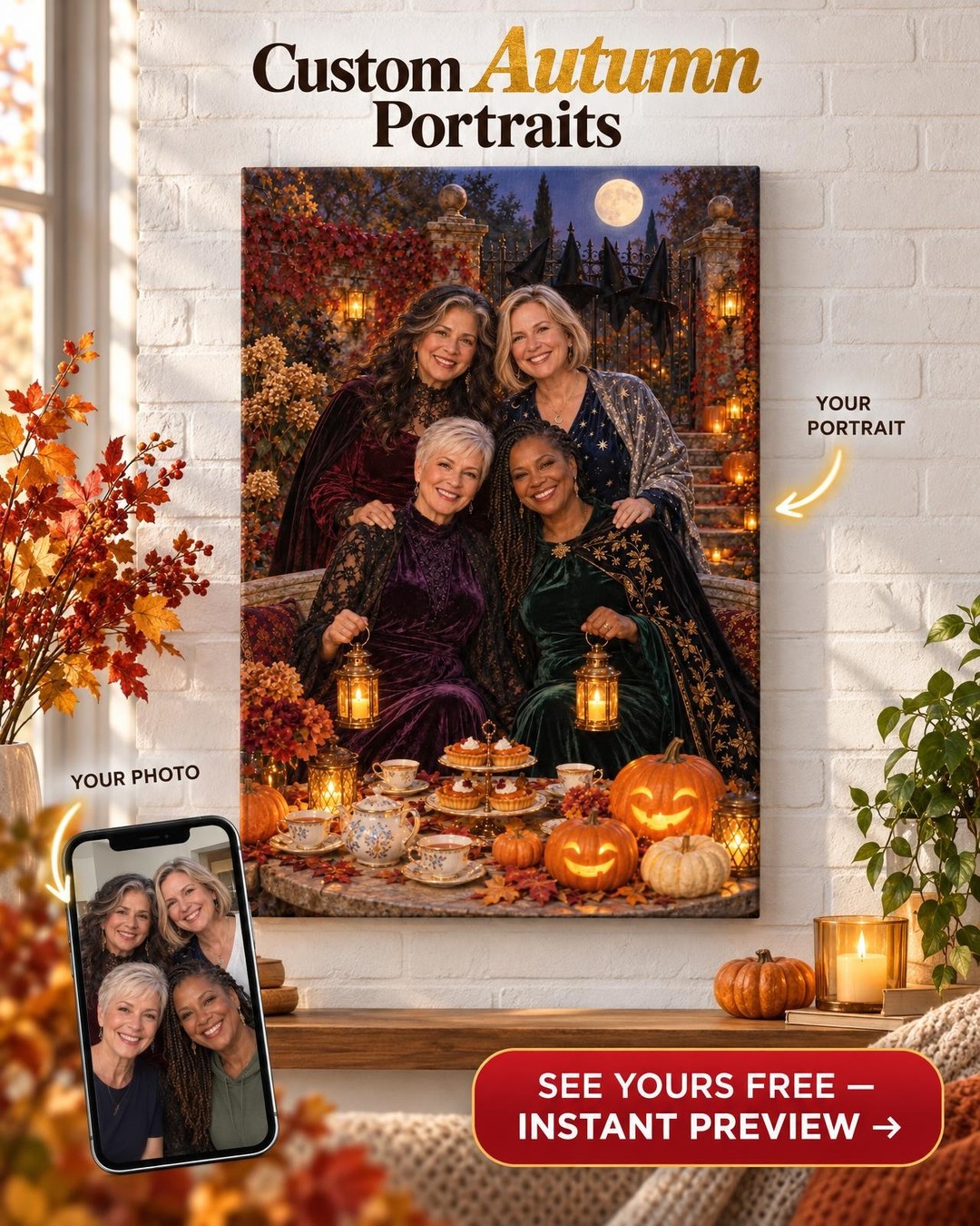 Coven Elegant Witch Custom Portrait from Photo | Personalized Witch Portrait Gift
