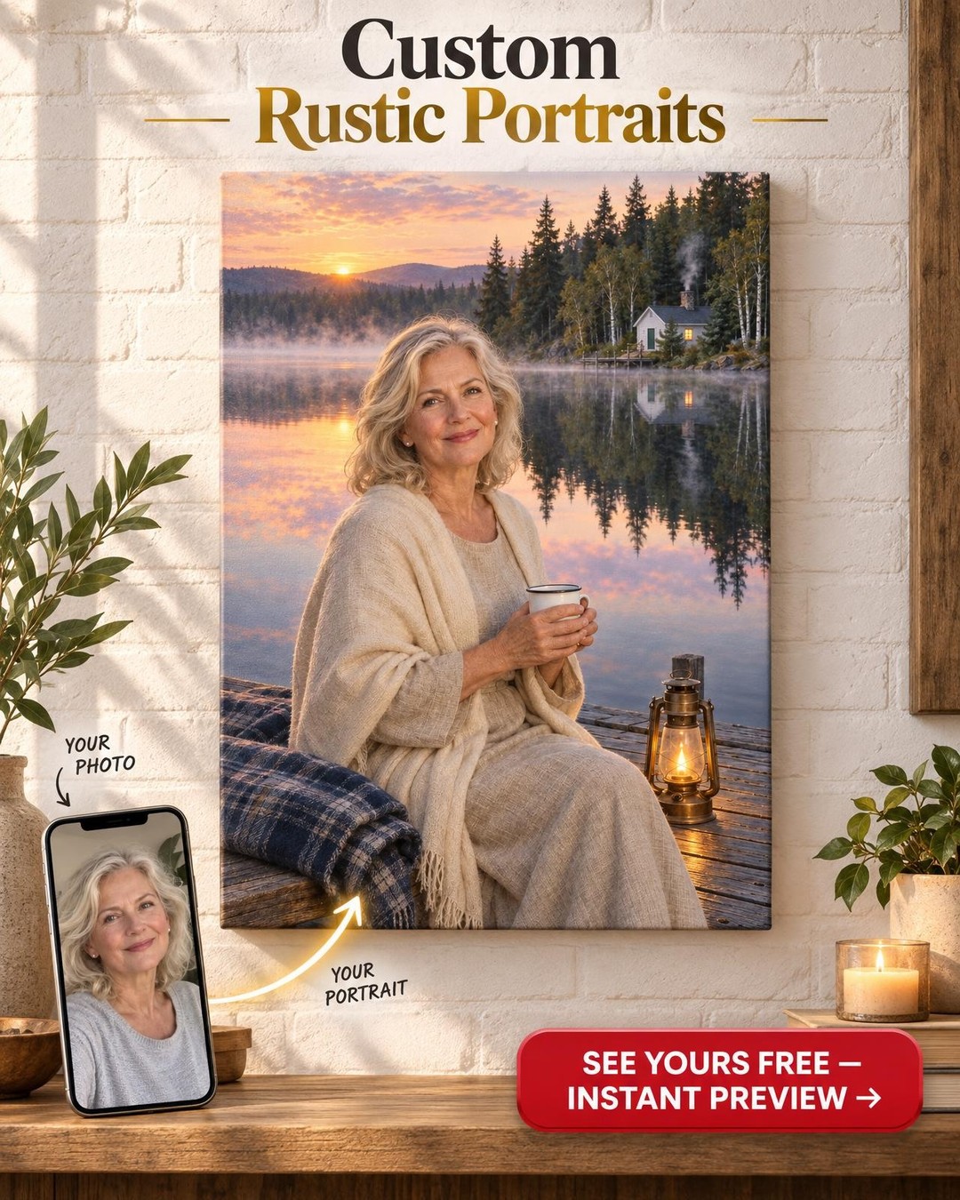 Misty Dawn Dock Custom Portrait from Photo | Personalized Slow Living Gift