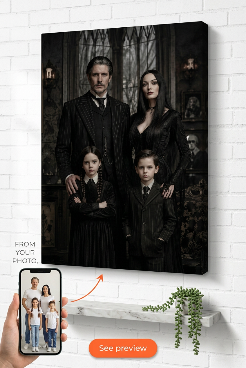 Custom Gothic Family Portrait — Mysterious Canvas from Photo
