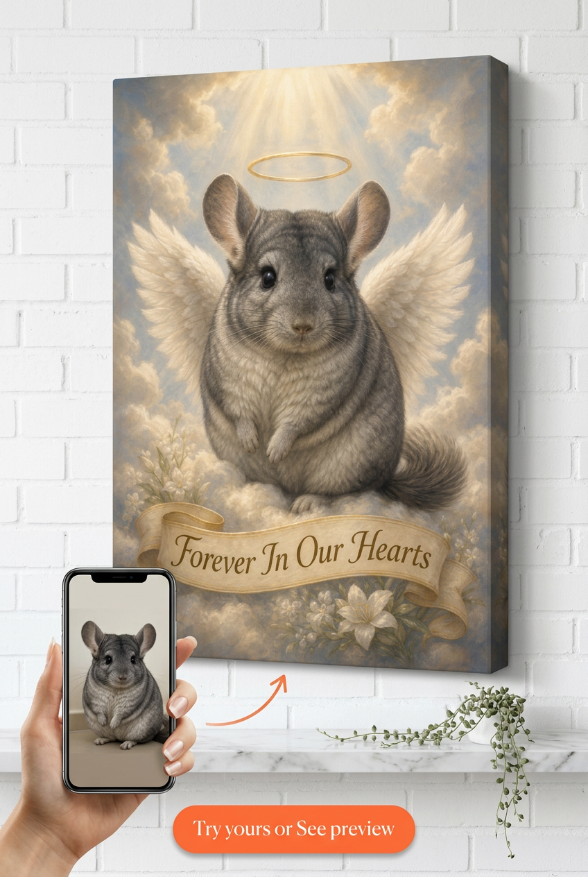 Custom Memorial Cat Portrait — Angel Wings Canvas from Photo