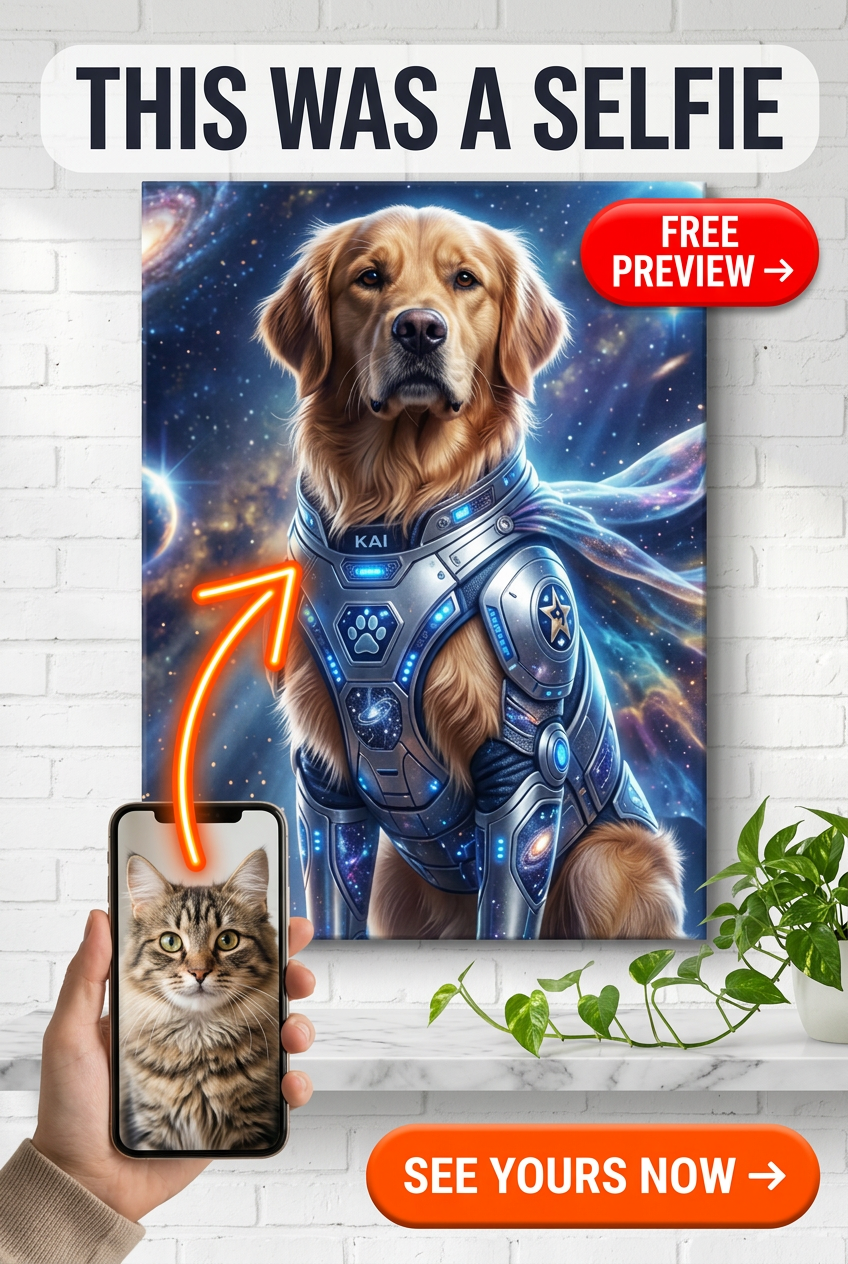 Custom Sci-Fi Dog Portrait — Whimsical Space Guardian Canvas