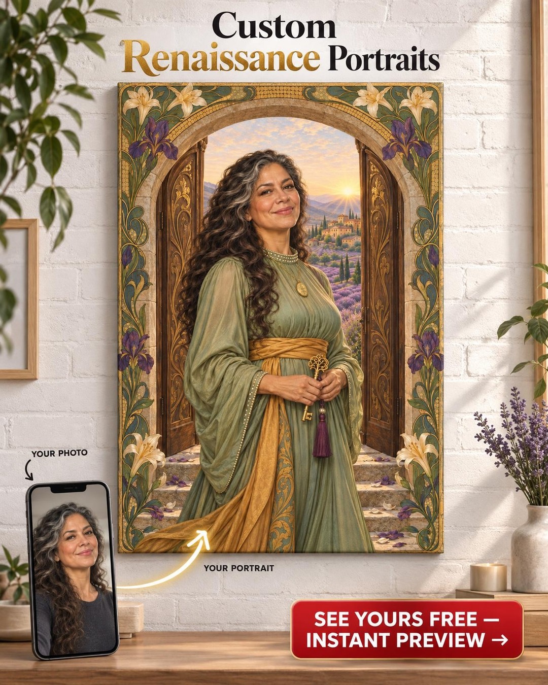 Art Nouveau New Chapter Custom Portrait from Photo | Personalized Canvas Gift