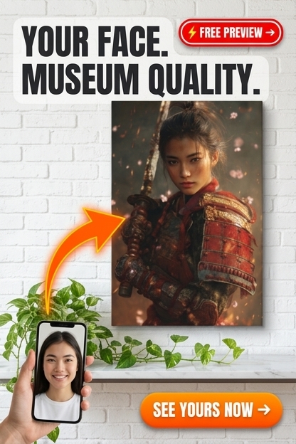 Custom Samurai Woman Portrait — Heroic Warrior Canvas from Photo