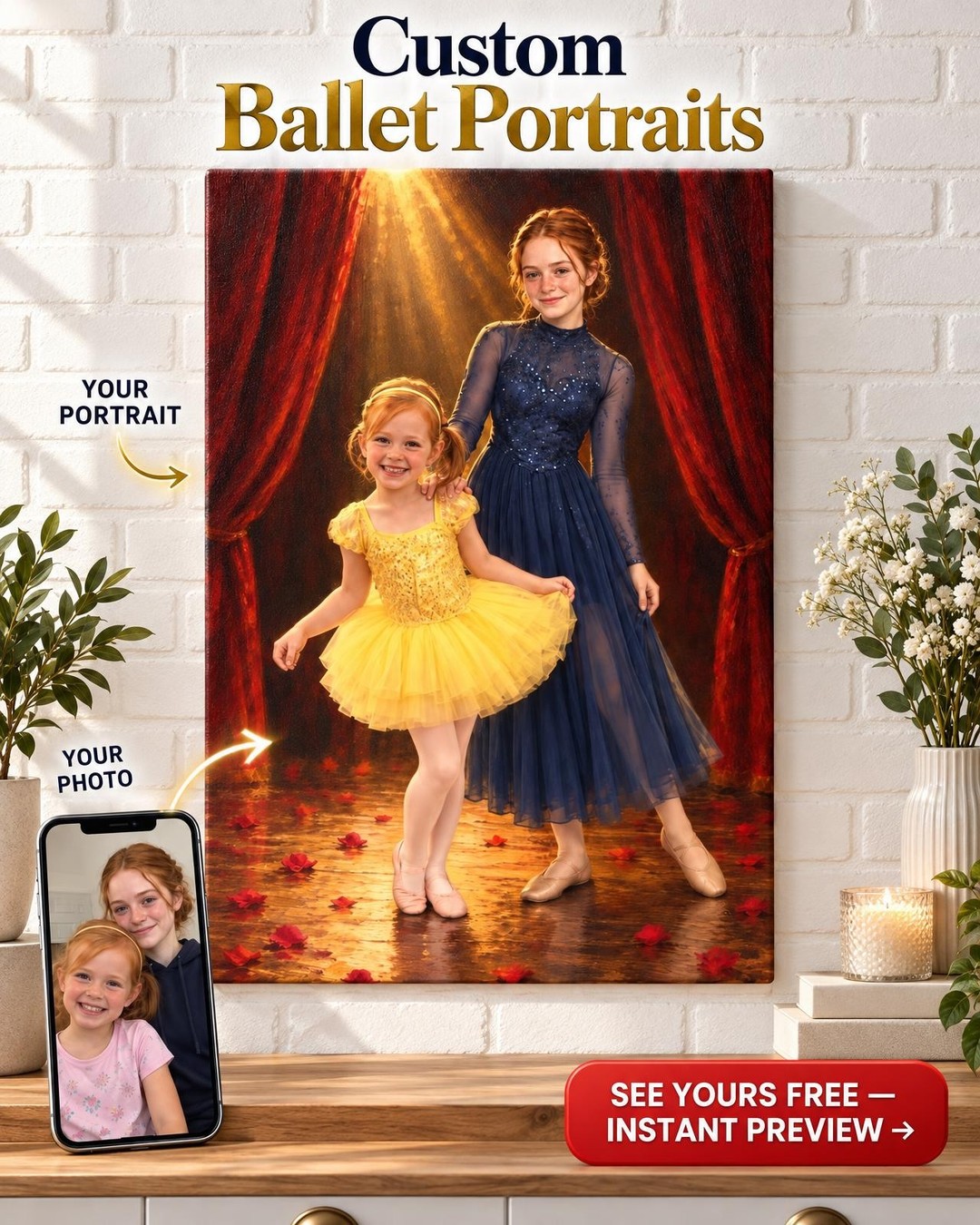 First Recital Then and Now Custom Portrait from Photo | Personalized Dance Recital Gift