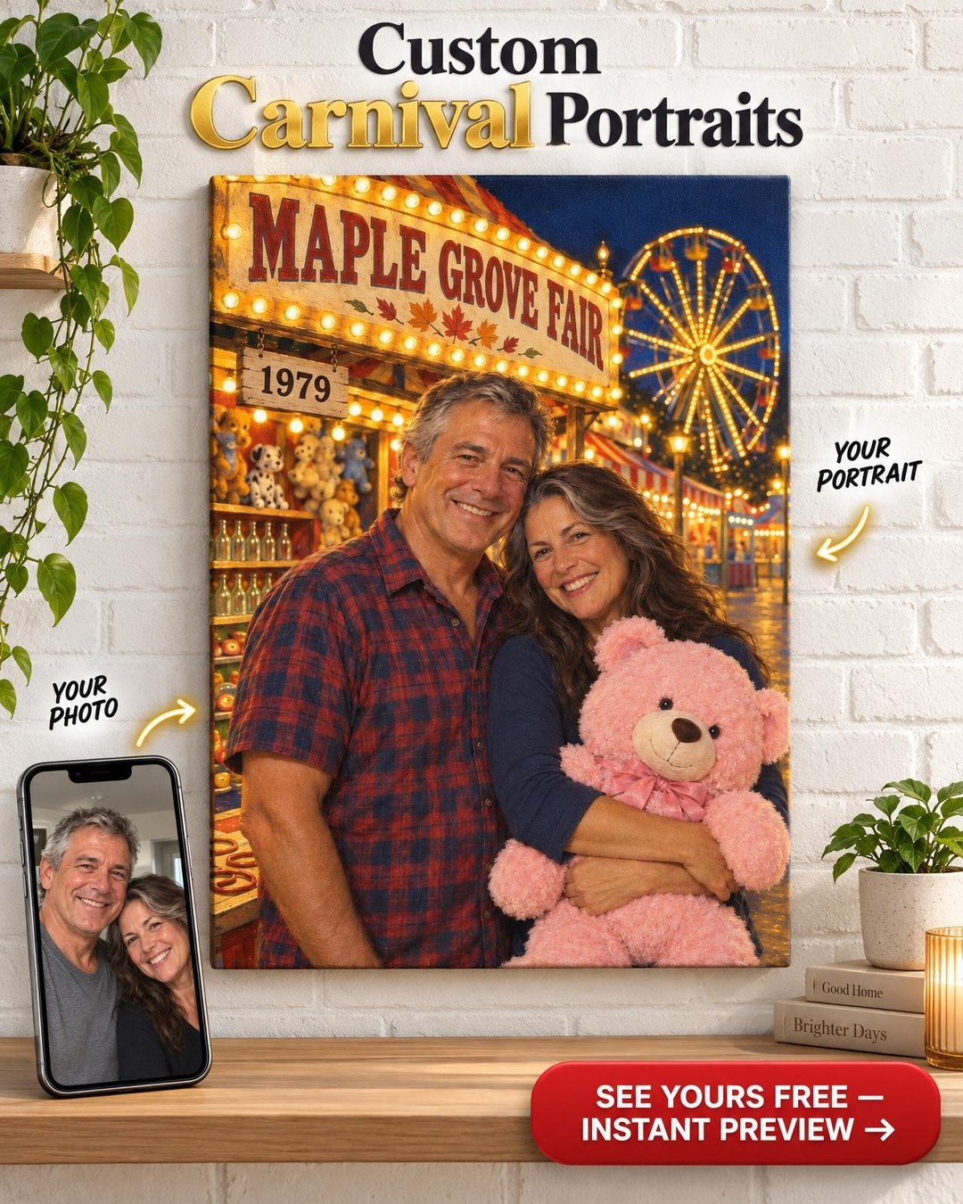 Midway Lights Couple Custom Portrait from Photo | Personalized County Fair Gift