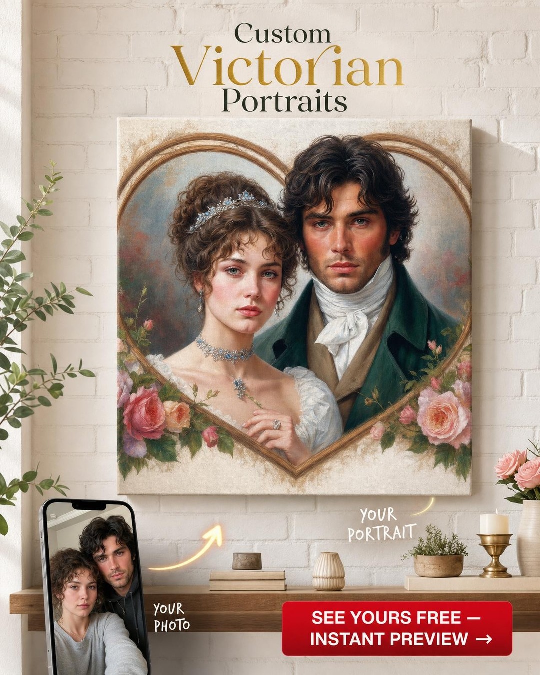 Custom Victorian Couple Portrait — Romantic Canvas