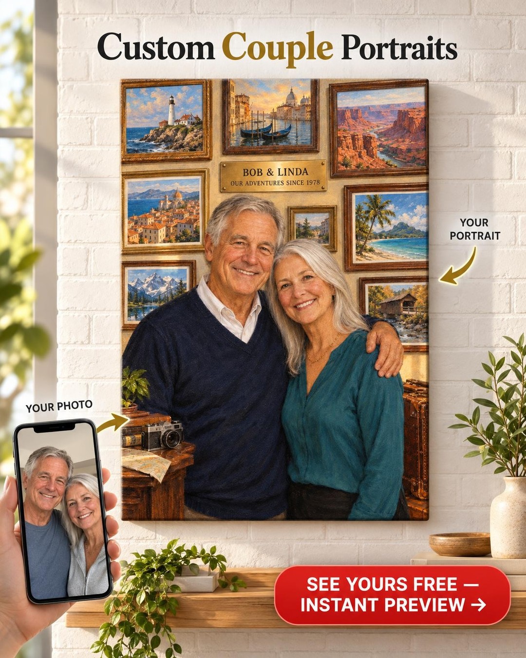 Our Adventures Couple Custom Portrait from Photo | Personalized Film Camera Gift