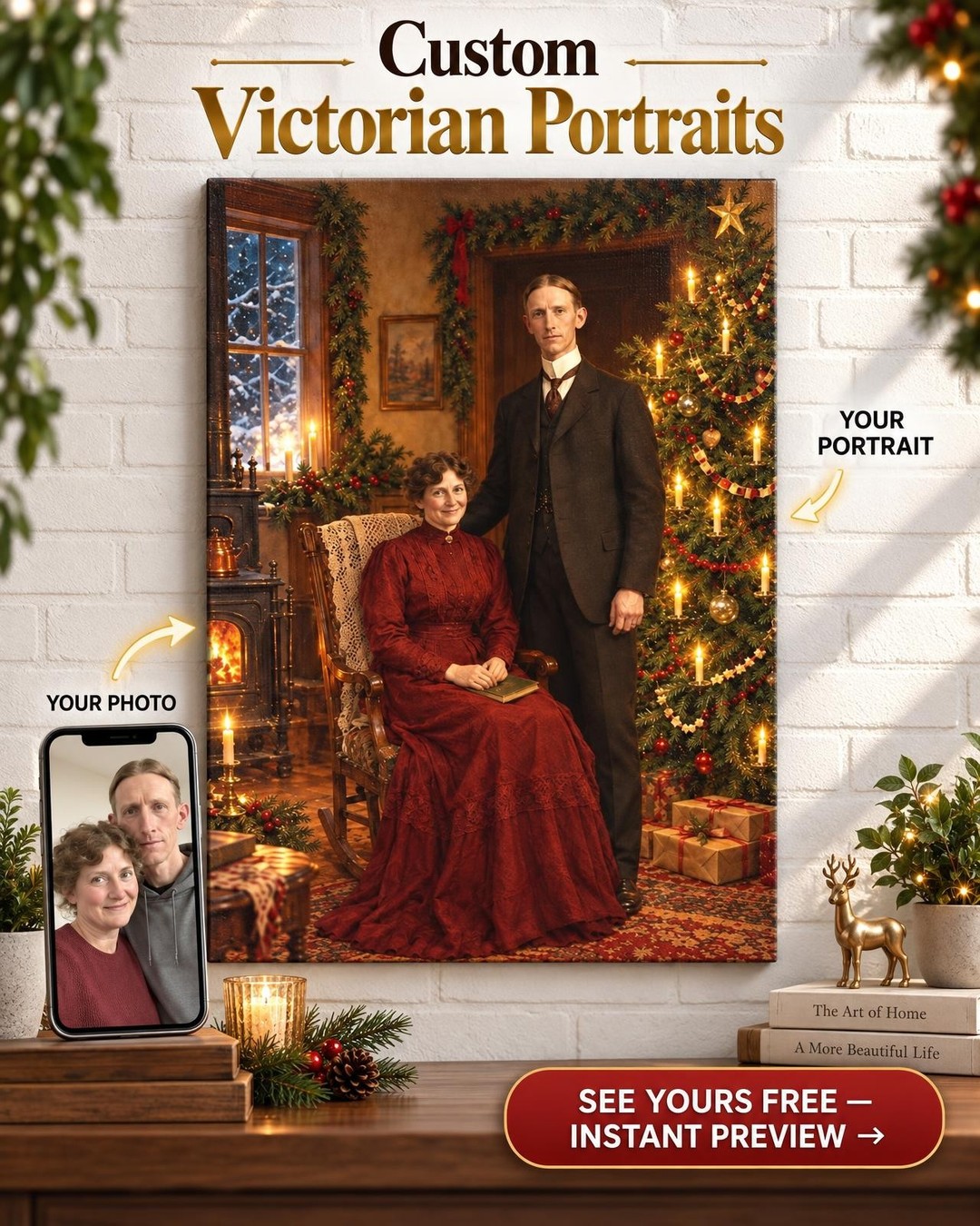 An Old-Fashioned Christmas Custom Ancestor Portrait from Old Photo | Christmas Gift