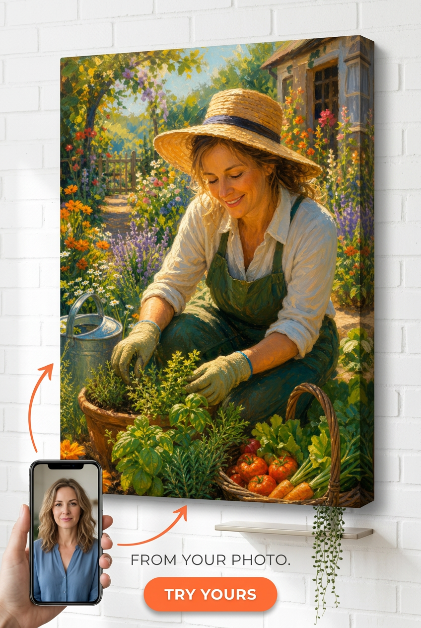 Custom Hobby Portrait for Man — Serene Garden Canvas from Photo