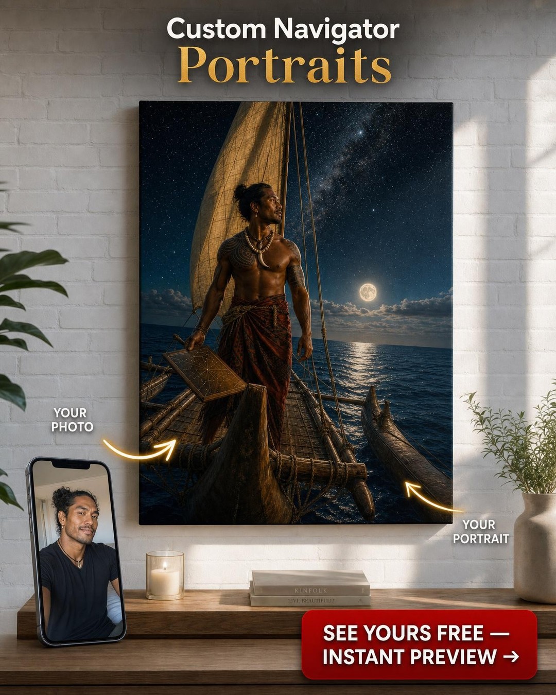 Ocean Wayfinder Custom Portrait from Photo | Personalized Canvas Gift