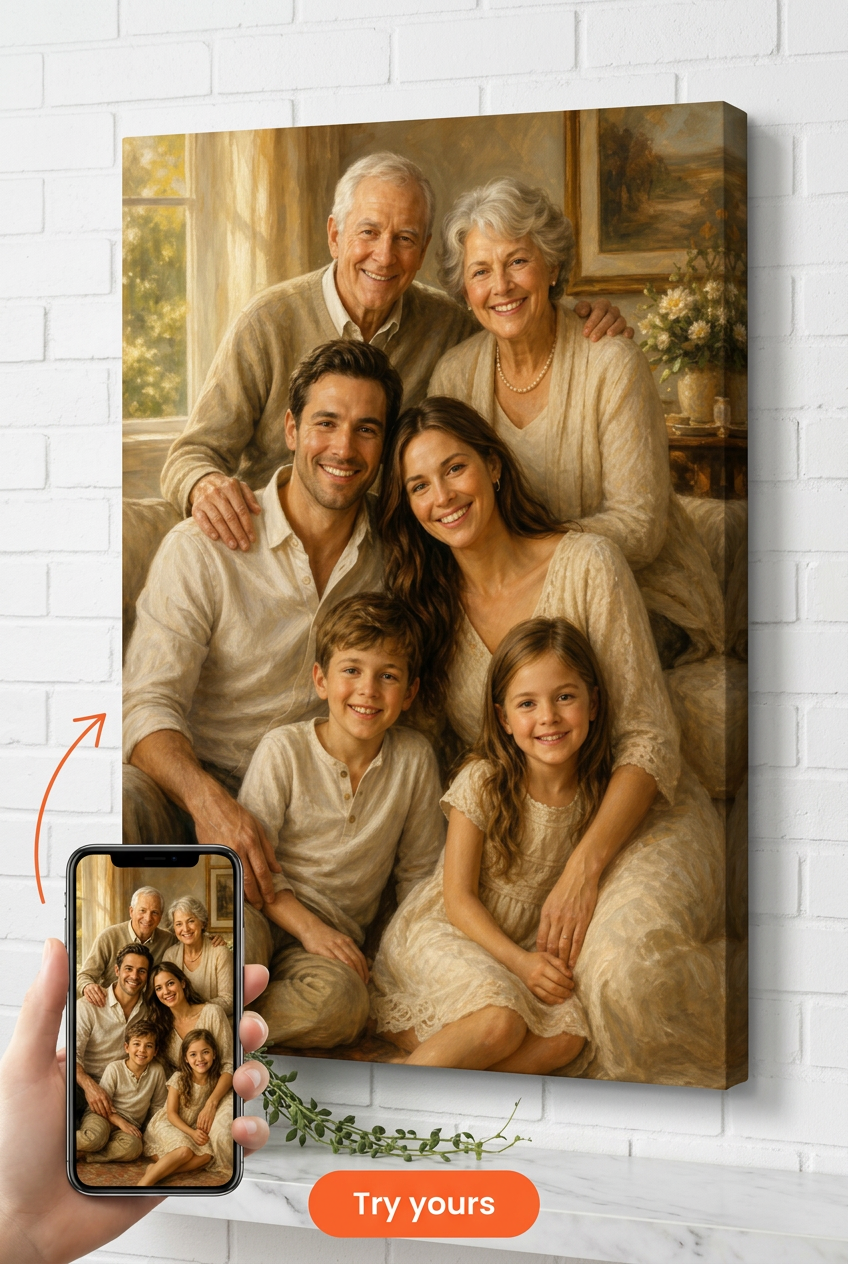 Custom Family Portrait — Multi-Generational Canvas from Photo