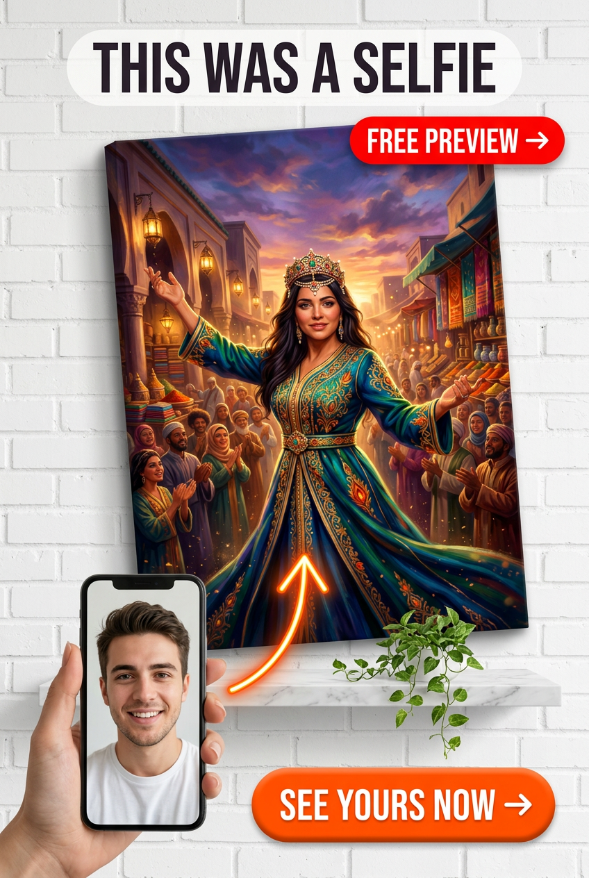 Custom Egyptian Woman Portrait — Regal Crown Canvas from Photo