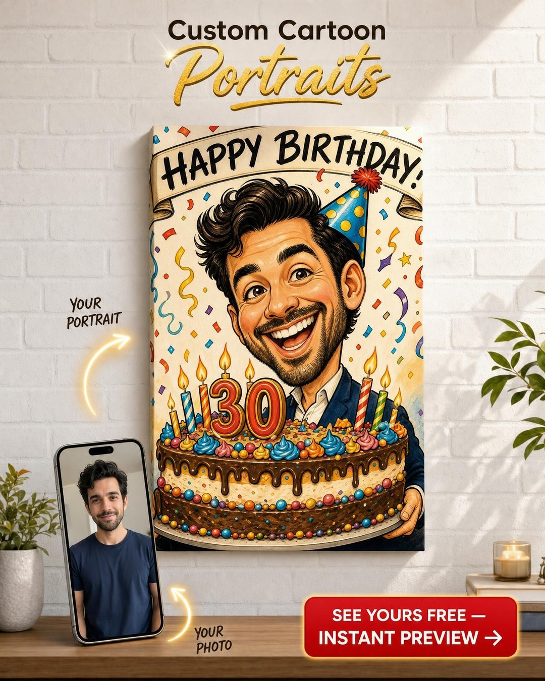 Men's Caricature Birthday Gift — Fun Portrait