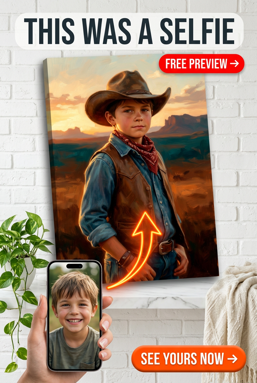 Custom Cowboy Portrait for Boys — Heroic Western Canvas Art