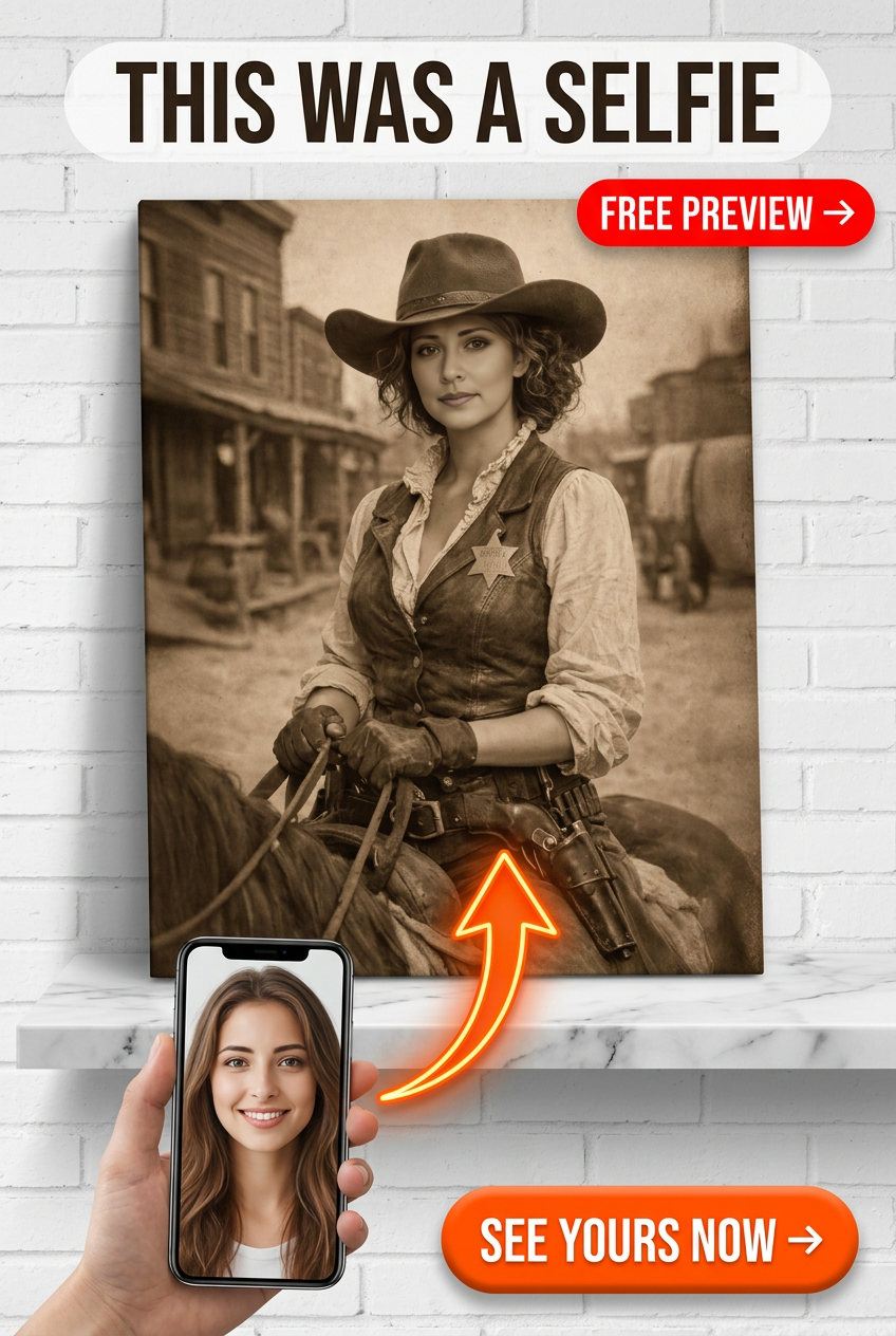 Custom Cowboy Woman Portrait — Heroic Western Canvas from Photo
