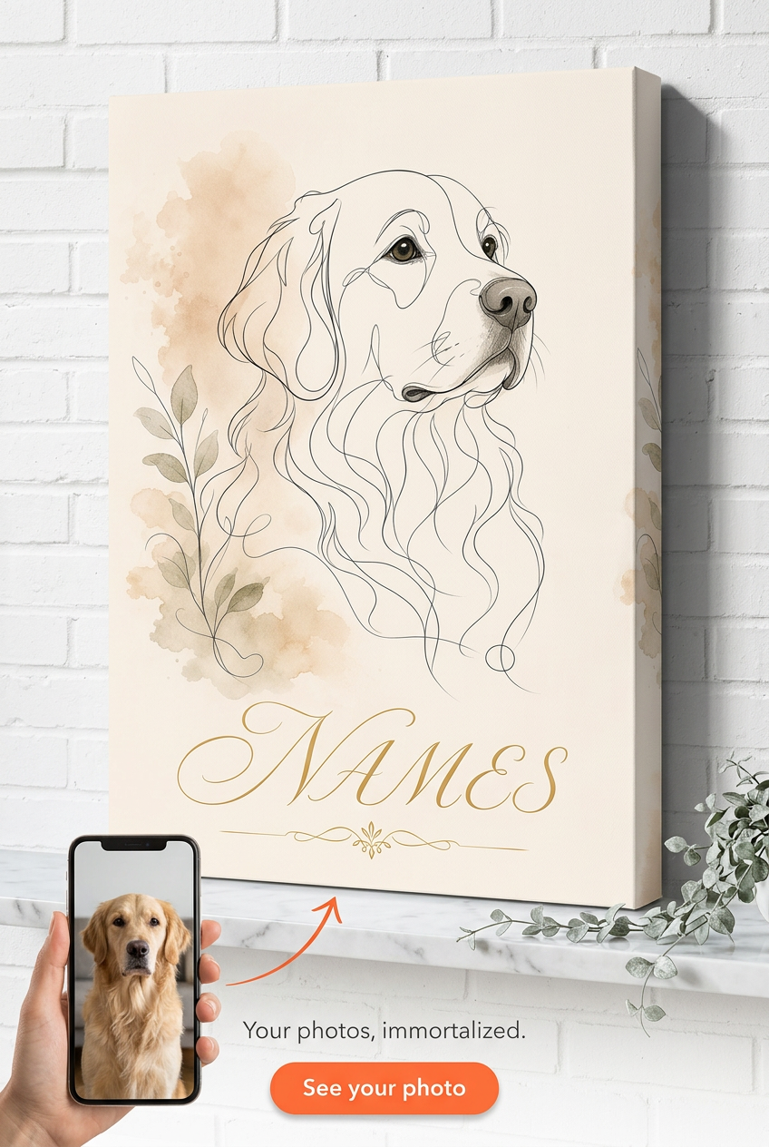 Minimalist Line Art Pet Canvas Custom Portrait from Photo | Personalized Gift