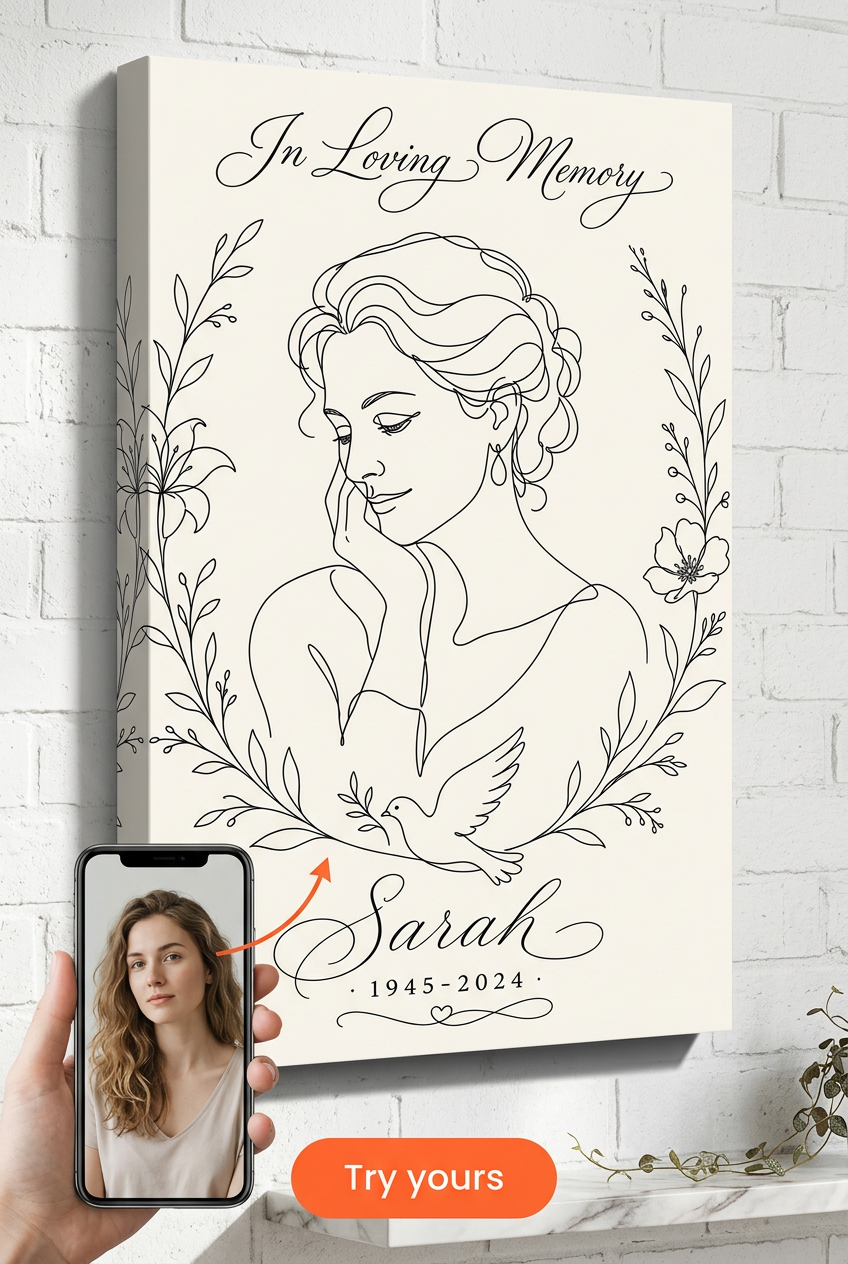 Custom Line Drawing Single Woman Portrait — Memorial Canvas for Him