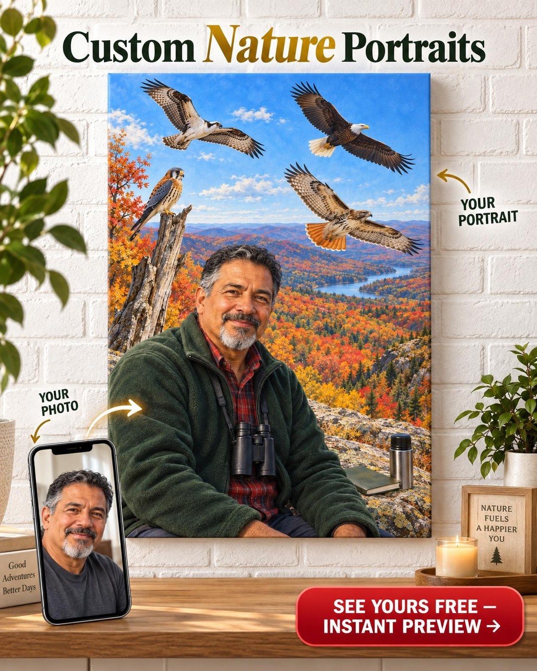 Hawk Watch Custom Portrait from Photo | Personalized Birdwatching Portrait Gift