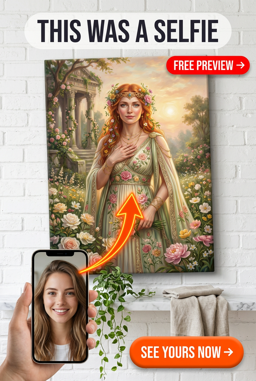 Custom Greek God Woman Portrait — Whimsical Goddess Canvas from Photo