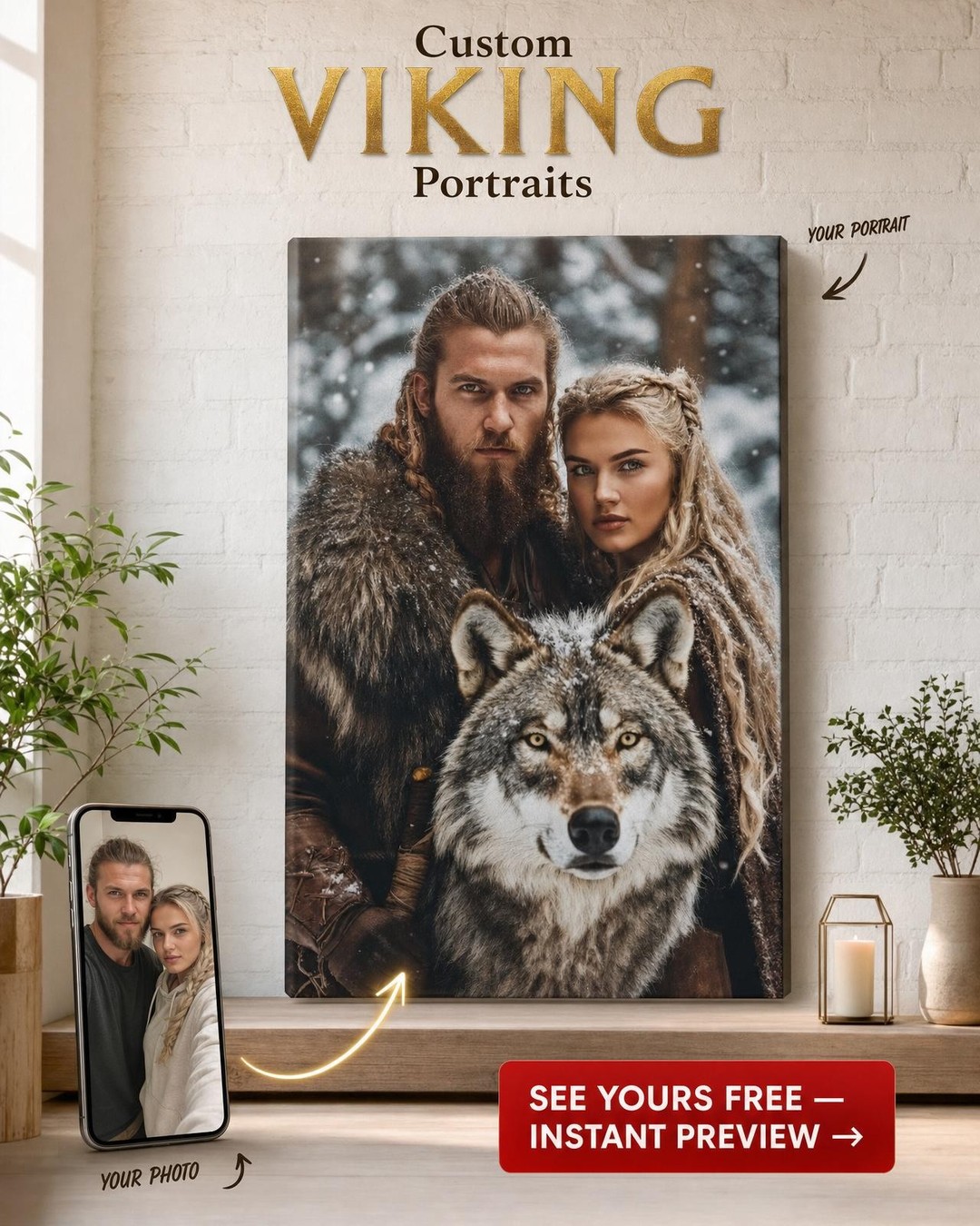 Custom Viking Couple Portrait — Heroic Canvas