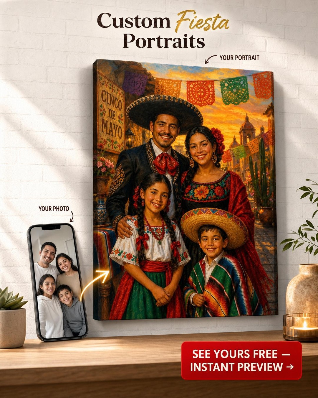 Custom Cultural Family Portrait — Festive Cinco de Mayo from Photo