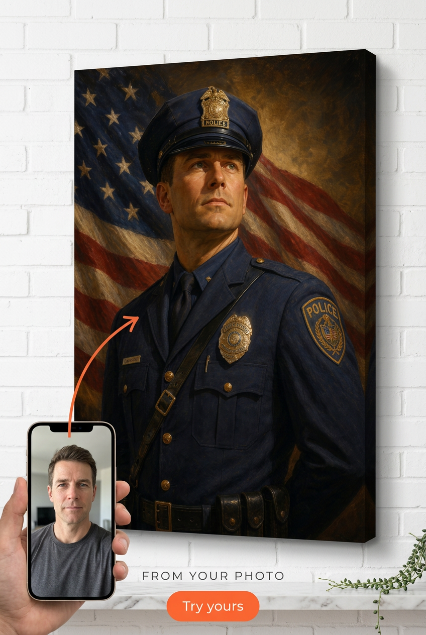 Custom FirstResponder Single-Man Portrait — Regal Police Hero from Photo