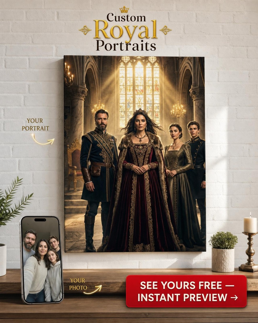 Custom Royal Couple Portrait — Regal Family Canvas from Photo