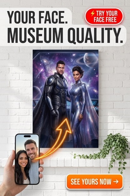 Portrait Épique de Couple Spatial dans l'Odyssée Étoilée