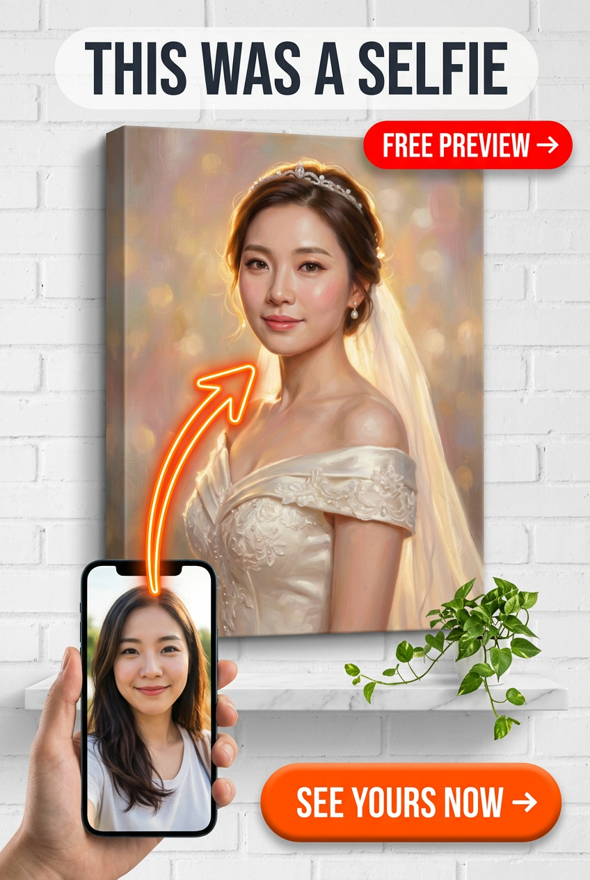 Custom Wedding Portrait for Woman — Serene Bride Canvas from Photo
