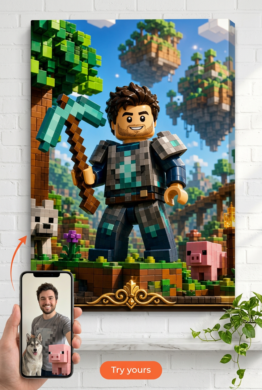 Custom Brick Minifigure Pixel-World Adventurer Portrait from Photo | Personalized Undefined Gift