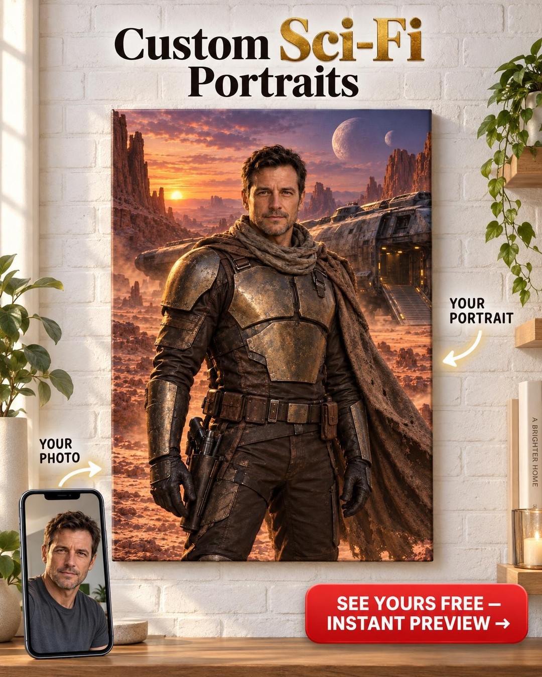 Armored Bounty Hunter Custom Portrait from Photo | Personalized For Him Gift