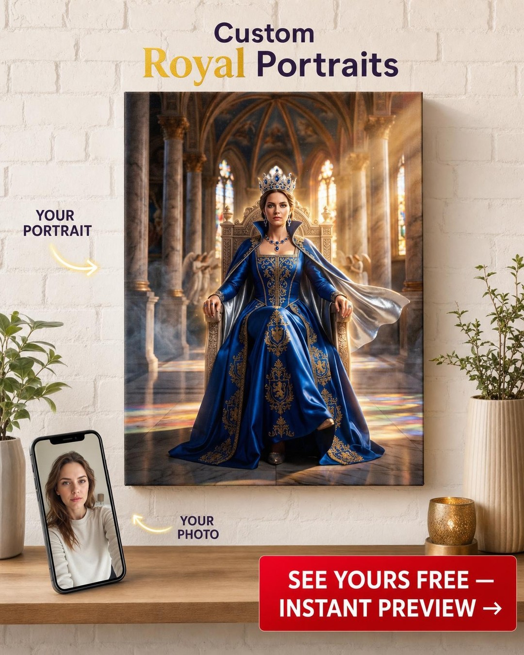 Custom Royal Man Portrait — Regal Throne Canvas from Photo