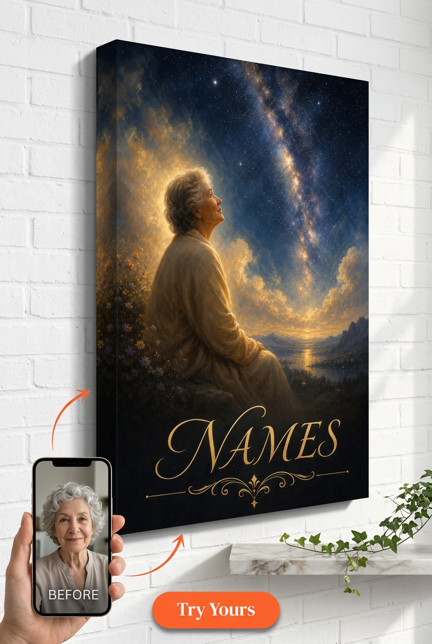 Custom Memorial Single Woman Portrait — Serene Stars Canvas