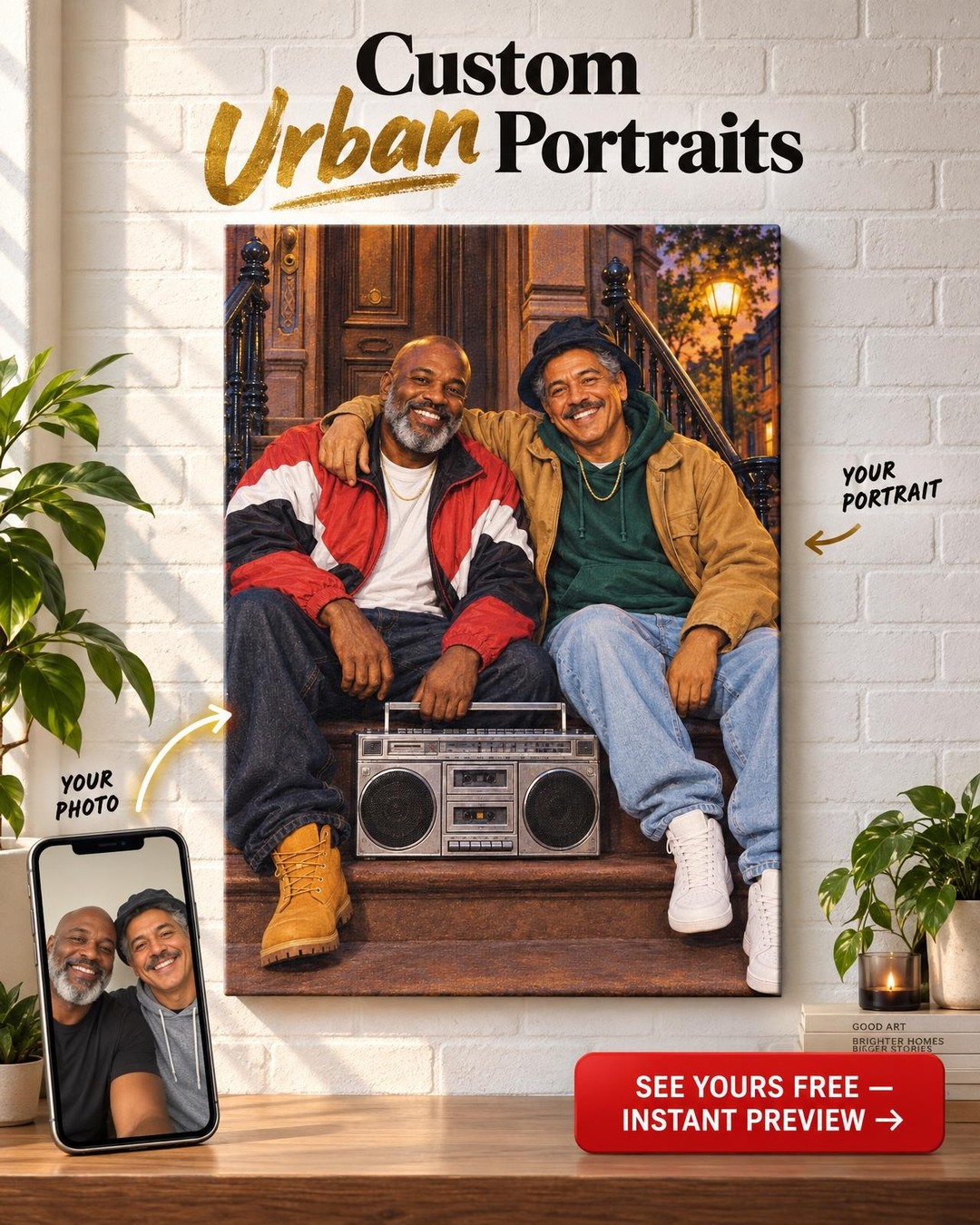 90s Day Ones Best Friends Custom Portrait from Photo | Personalized Canvas Gift