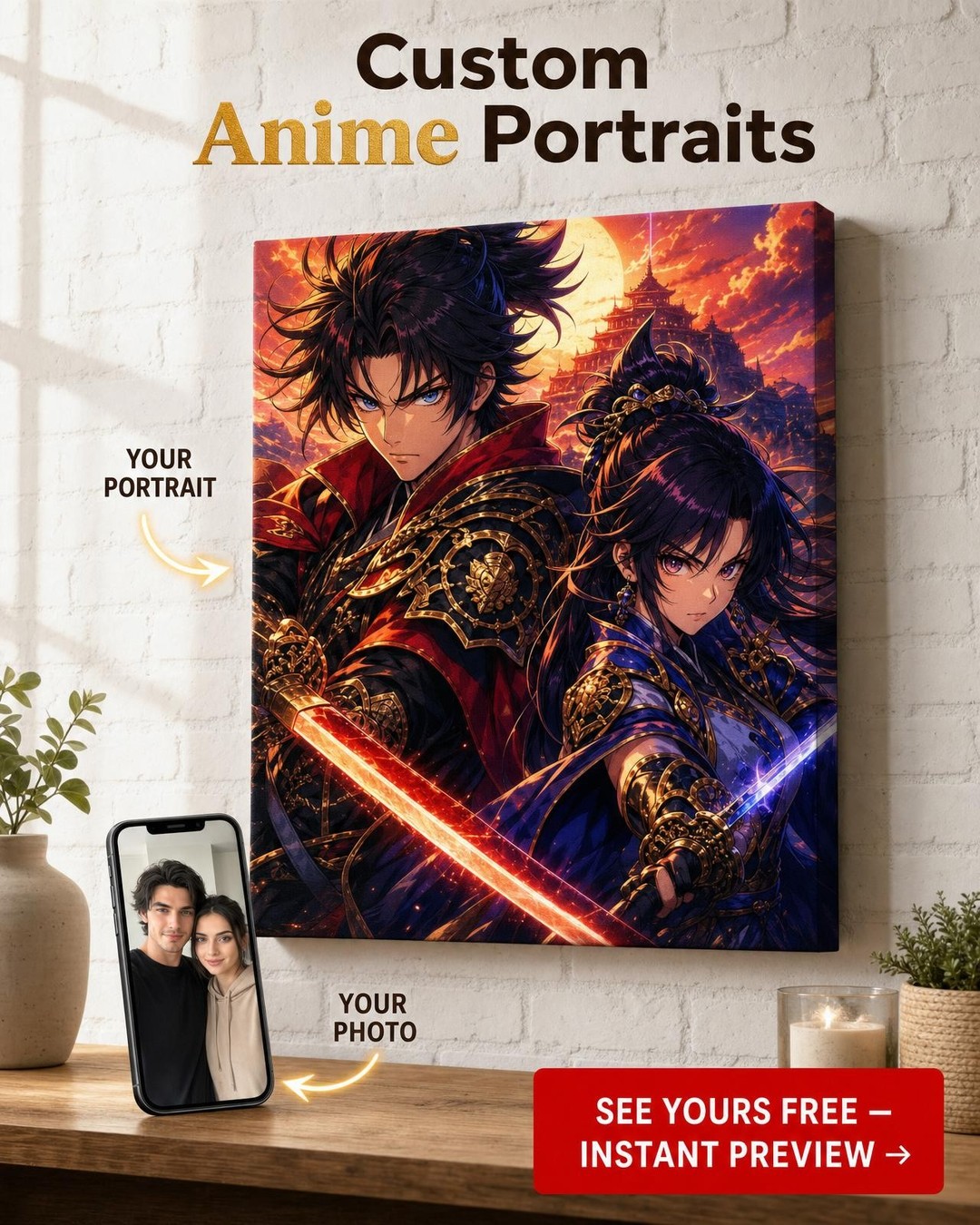Epic Anime Warrior Couple Portrait