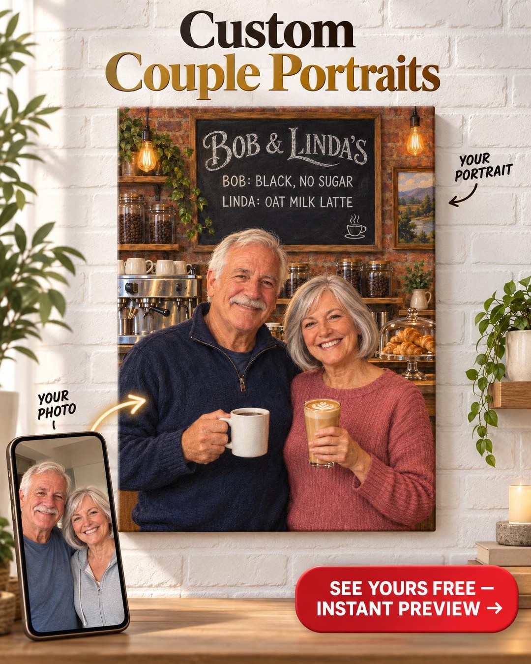 Our Usual Chalkboard Menu Custom Portrait from Photo | Personalized Coffee House Gift