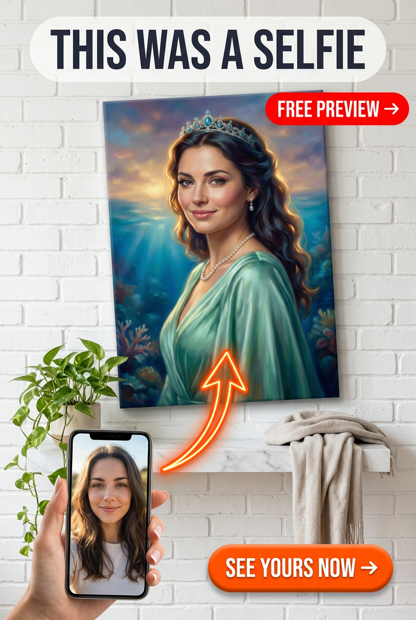 Custom Ocean Woman Portrait — Serene Sea Princess Canvas