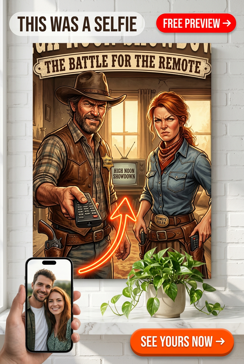 Custom Cowboy Couple Portrait — Whimsical Western Canvas Art