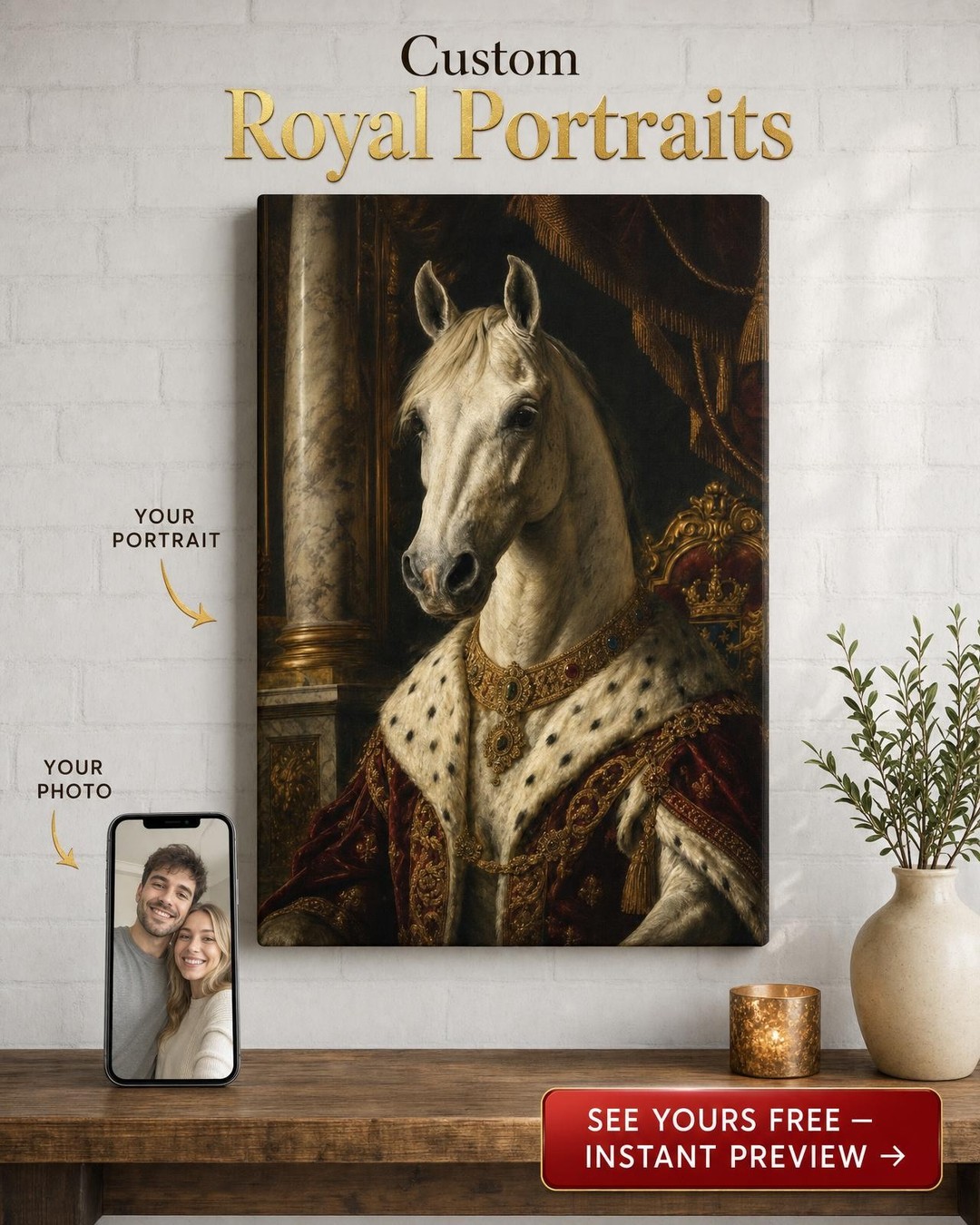 Custom Royal Dog Portrait — Regal Pet Canvas from Photo