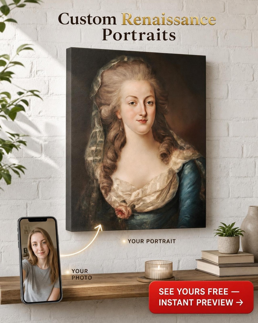 Custom Royal Portrait for Her — Personalized Canvas Art
