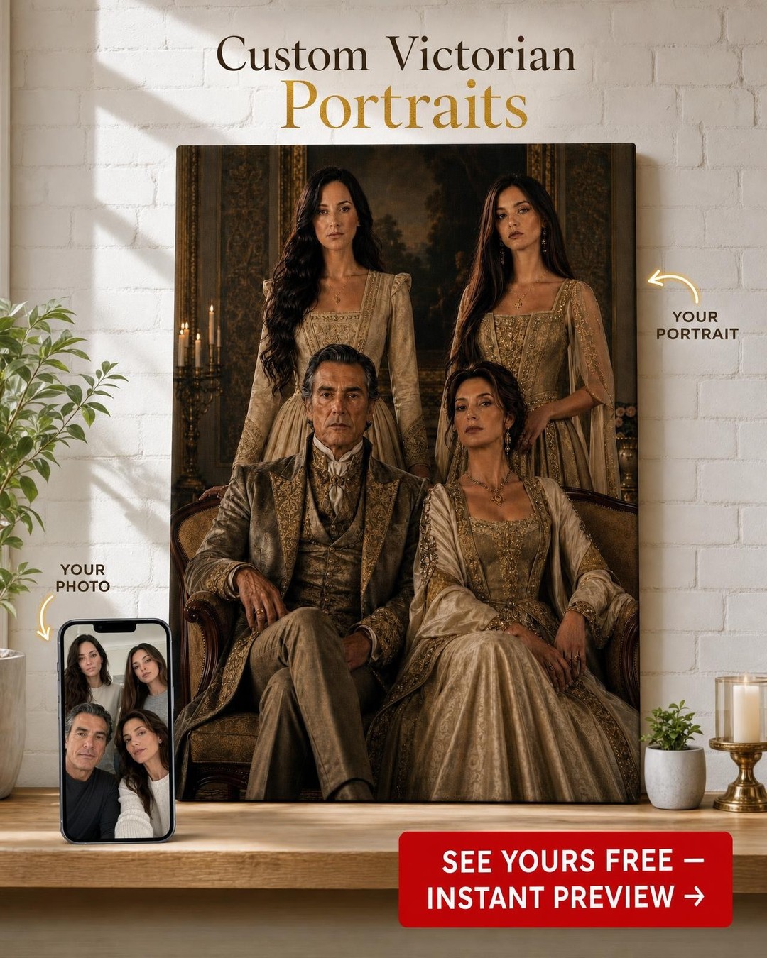 Vintage Aristocratic Family Custom Portrait from Photo | Personalized Gift