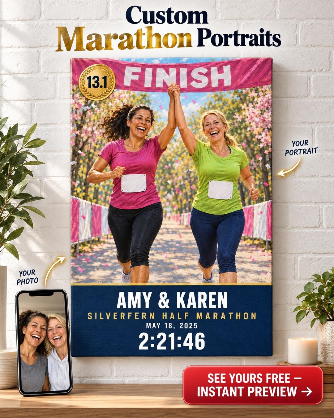 Running Friends Finisher Poster from Photo | Personalized Finisher Portrait Gift