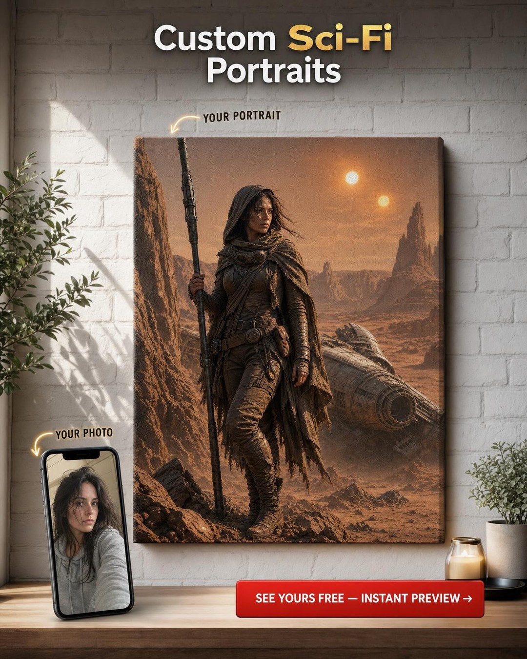 Desert Planet Scavenger Custom Portrait from Photo | Personalized Canvas Gift